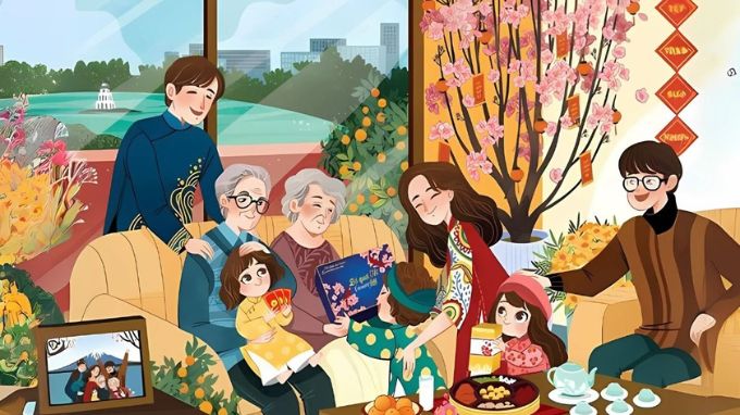 Hình nền background Tết 2026 gia đình sum vầy