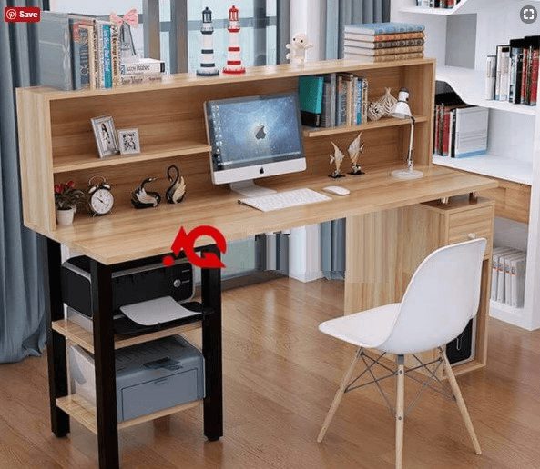 Bàn học chân sắt có phần giá sách ngang rộng rãi