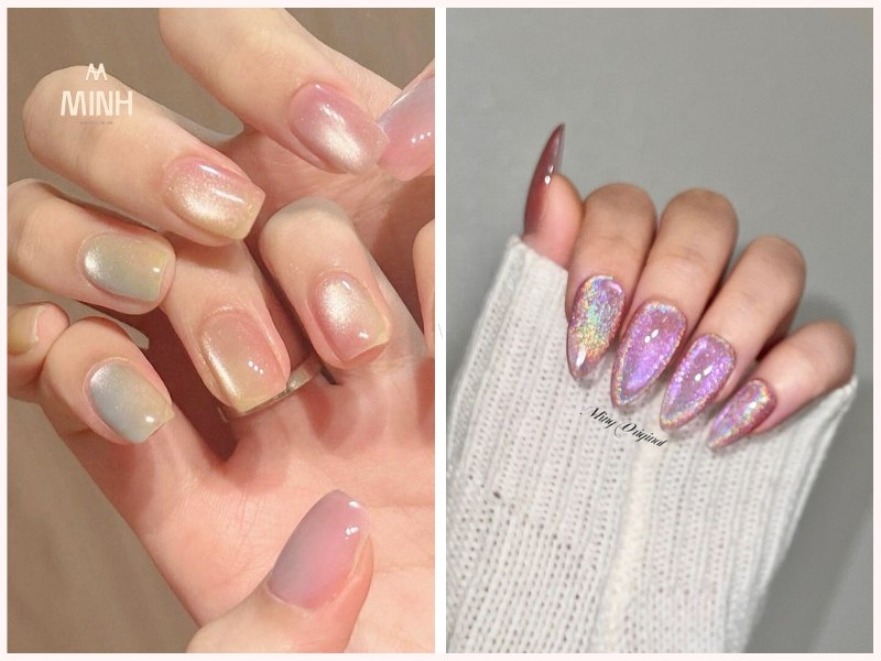Mẫu nail mắt mèo cầu vồng mới lạ