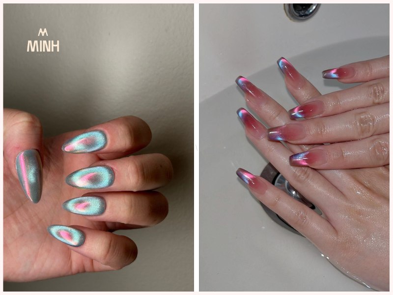 Mẫu nail mắt mèo cầu vồng mới lạ