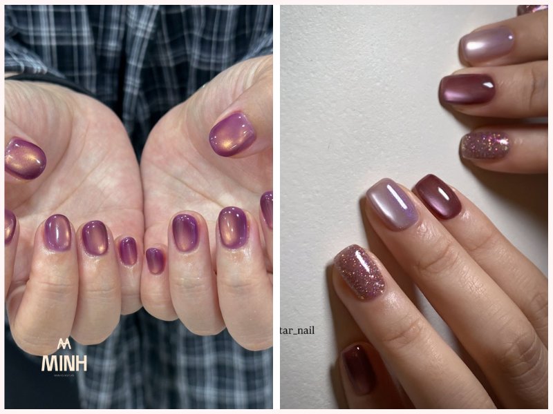 Mẫu nail mắt mèo đẹp với màu tím huyền ảo