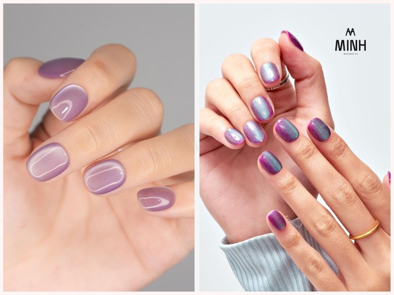 Mẫu nail mắt mèo đẹp với màu tím huyền ảo