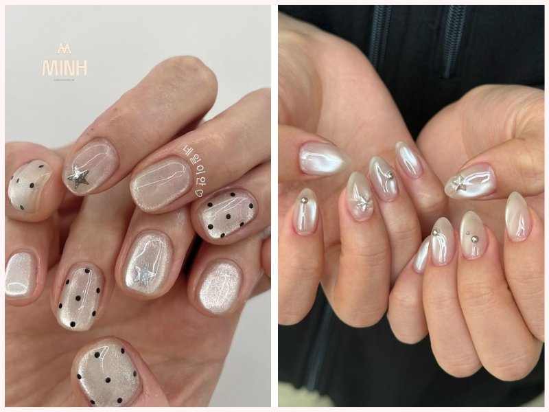 Mẫu nail mắt mèo đẹp màu bạc thanh lịch