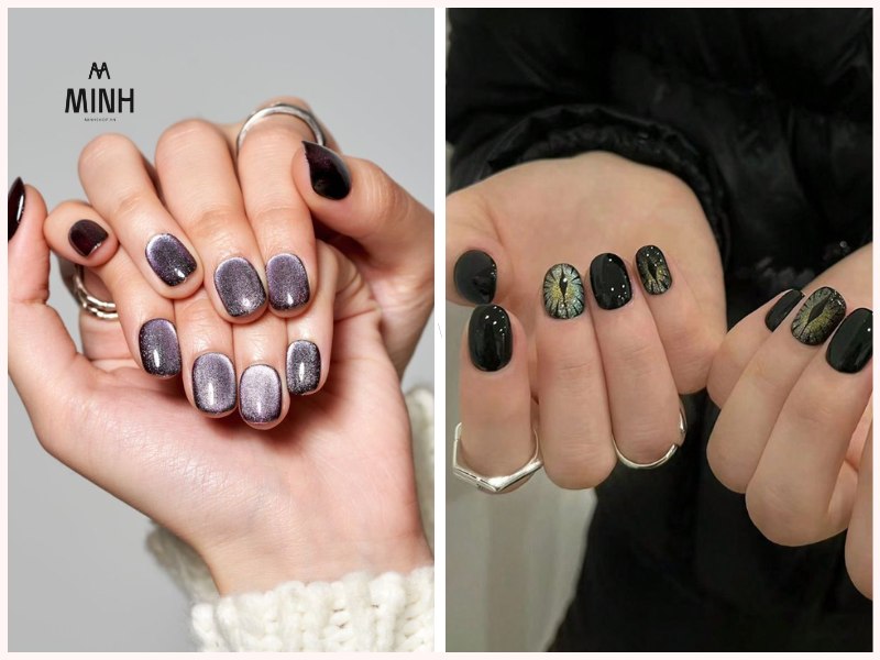 Mẫu nail mắt mèo đẹp màu đen huyền bí