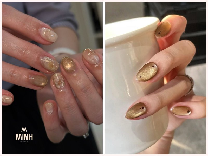 Mẫu nail mắt mèo vàng kim sang chảnh