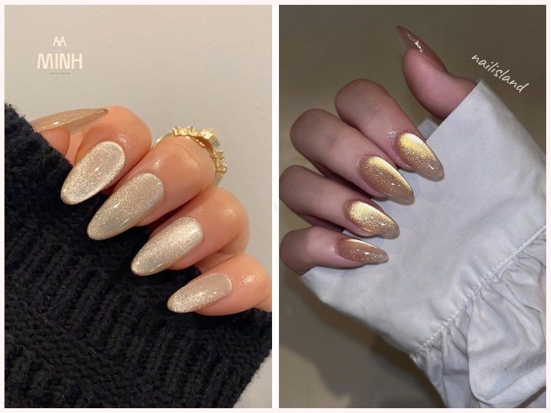 Mẫu nail mắt mèo vàng kim sang chảnh