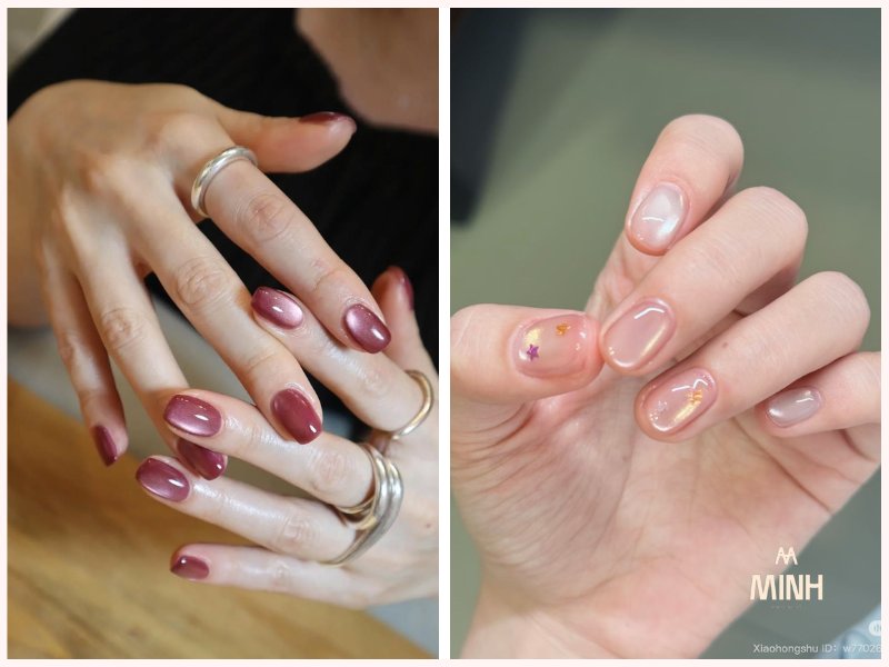 Mẫu nail mắt mèo đẹp màu hồng nữ tính