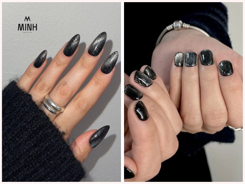 Mẫu nail mắt mèo đẹp màu đen huyền bí
