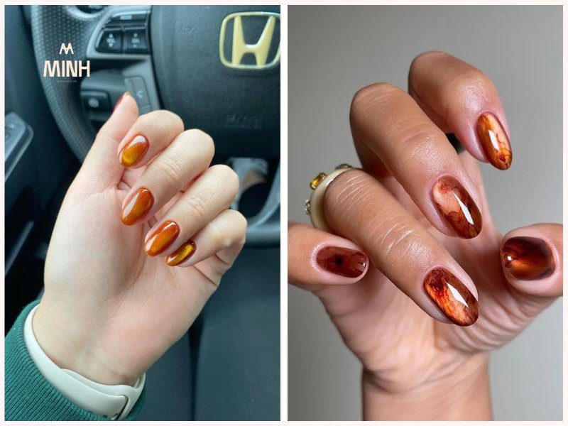 Mẫu nail mắt mèo cam rực rỡ