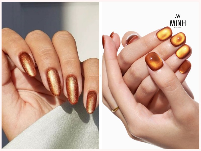Mẫu nail mắt mèo cam rực rỡ
