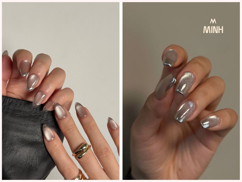 Mẫu nail mắt mèo màu xám khói