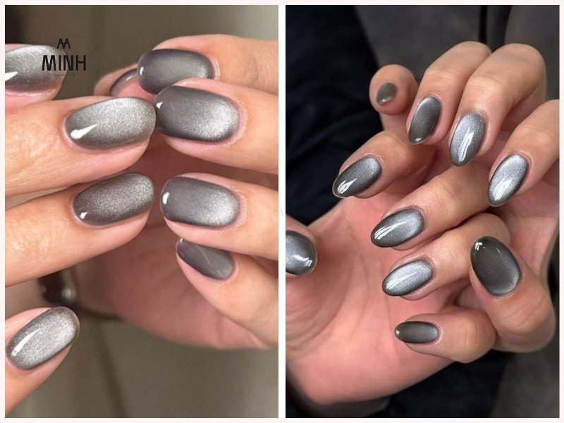 Mẫu nail mắt mèo màu xám khói