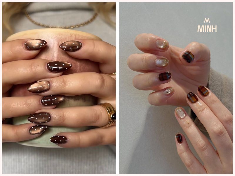 Mẫu nail mắt mèo nâu chocolate tôn da