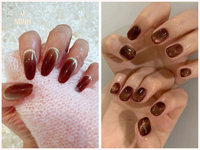 Mẫu nail mắt mèo nâu chocolate tôn da