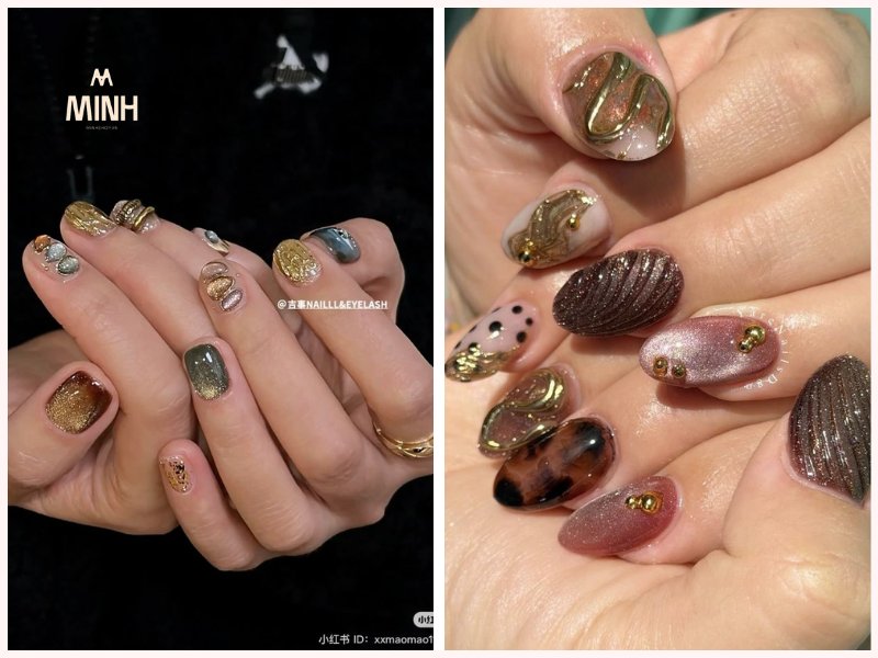 Mẫu nail mắt mèo kim cương đính đá cuốn hút