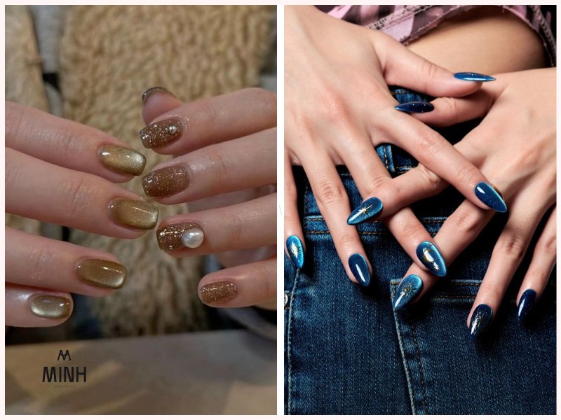Mẫu nail mắt mèo kim cương đính đá cuốn hút