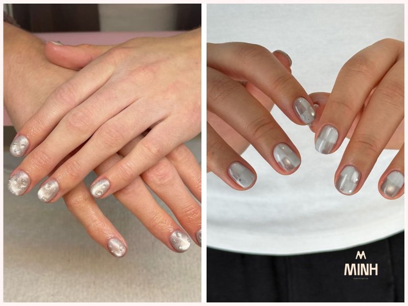Mẫu nail mắt mèo trắng ngọc trai