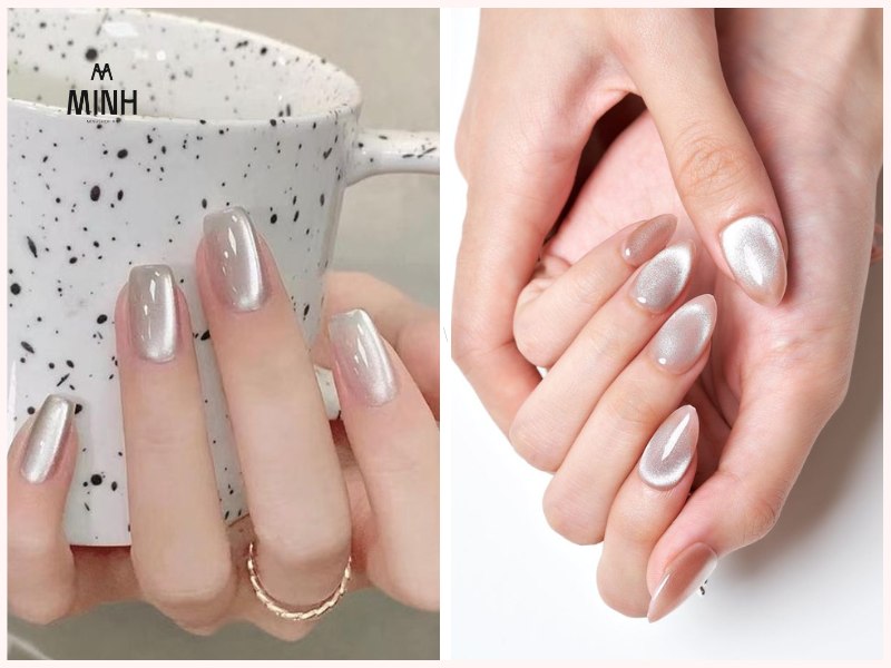 Mẫu nail mắt mèo trắng ngọc trai