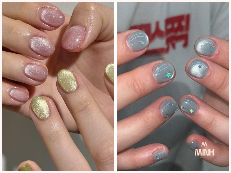 Mẫu nail mắt mèo xanh pastel