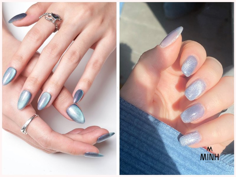 Mẫu nail mắt mèo đen bạc