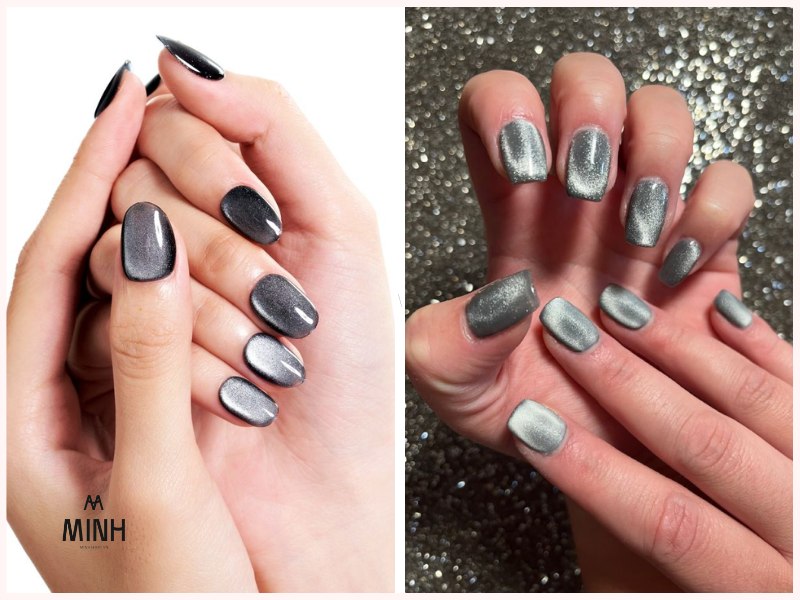 Mẫu nail mắt mèo đen bạc