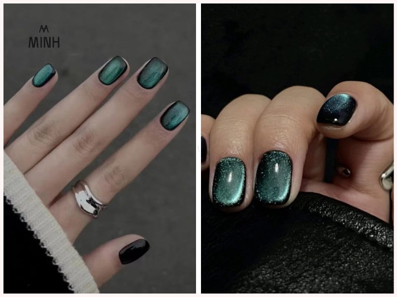 Mẫu nail mắt mèo đẹp màu xanh ngọc bích