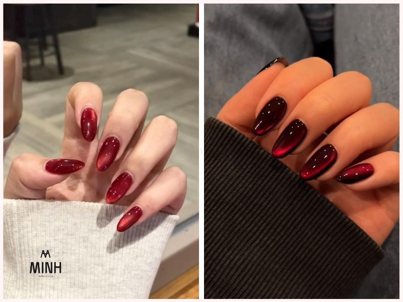 Mẫu nail mắt mèo đỏ rực rỡ