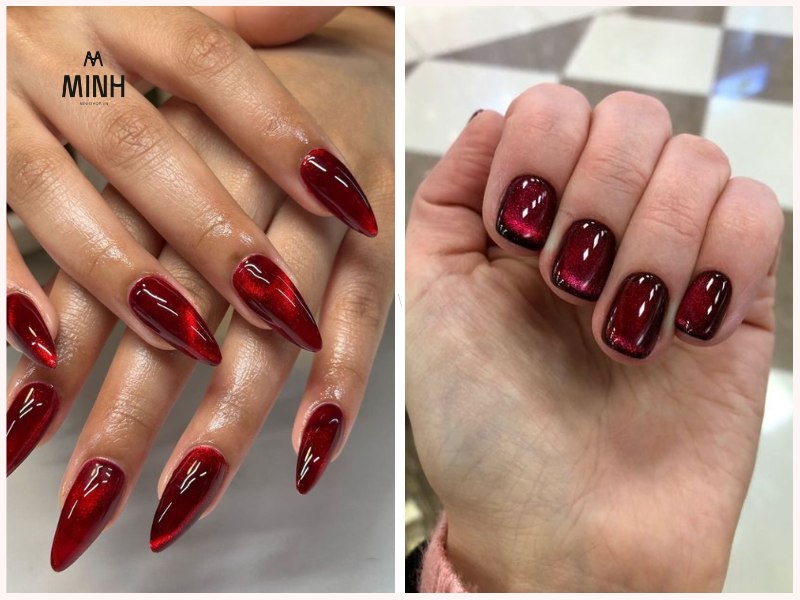 Mẫu nail mắt mèo đỏ rực rỡ