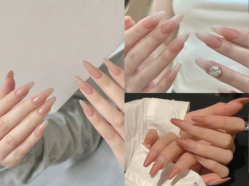 Mẫu nail đẹp cho cô dâu chụp ảnh cưới màu nude thanh lịch