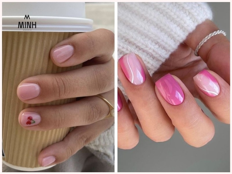 Mẫu nail móng ngắn tông hồng