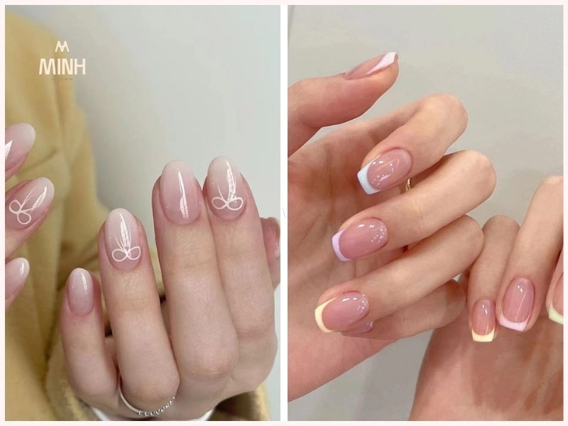 Mẫu nail móng ngắn tông hồng