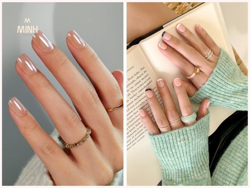 Mẫu nail móng ngắn màu nude tiểu thư