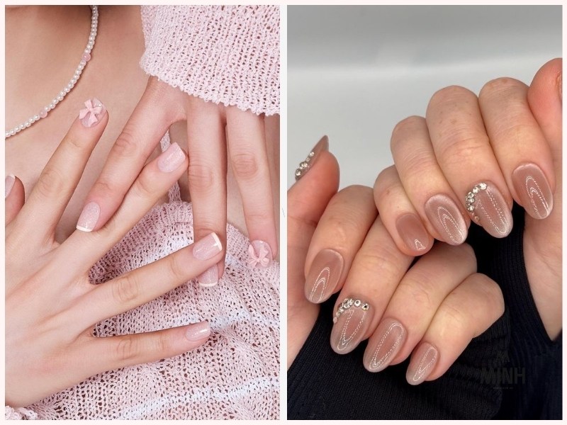 Mẫu nail móng ngắn màu nude tiểu thư