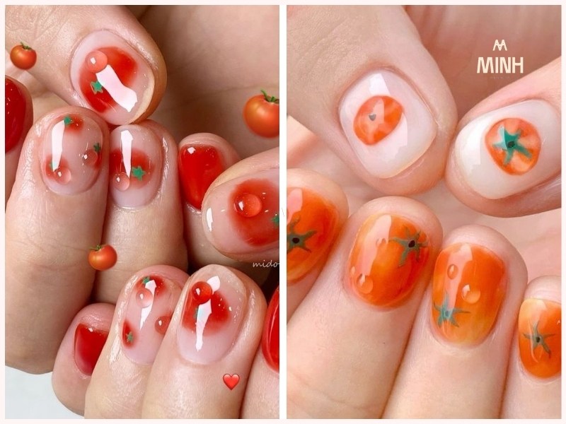 Mẫu nail móng ngắn màu cam nổi bật