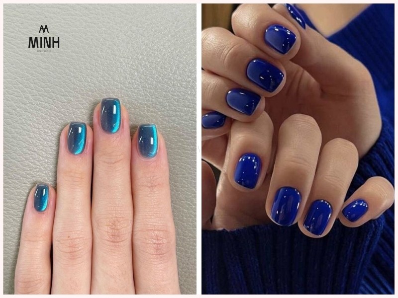 Mẫu nail móng ngắn xanh navy