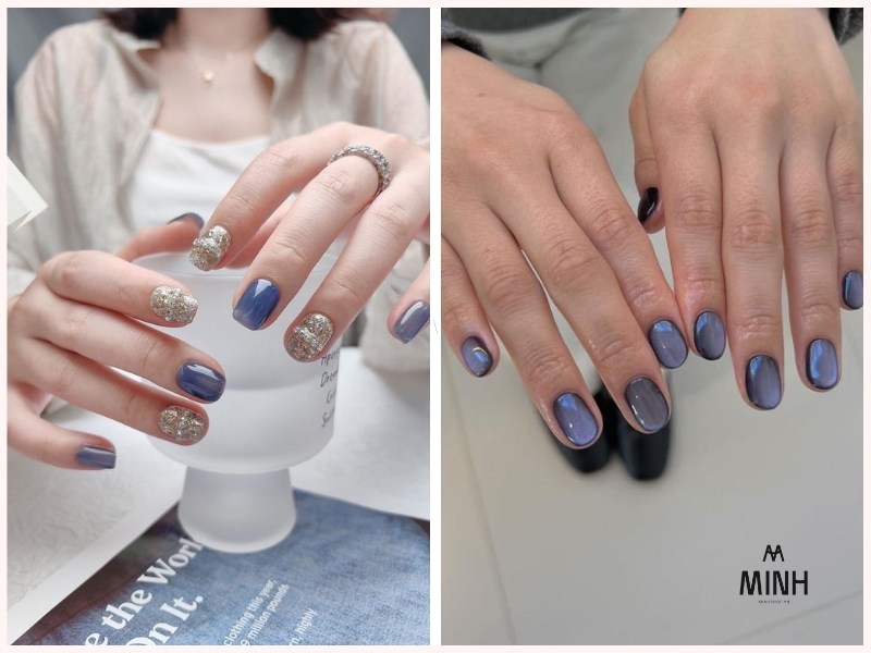 Mẫu nail móng ngắn xanh navy