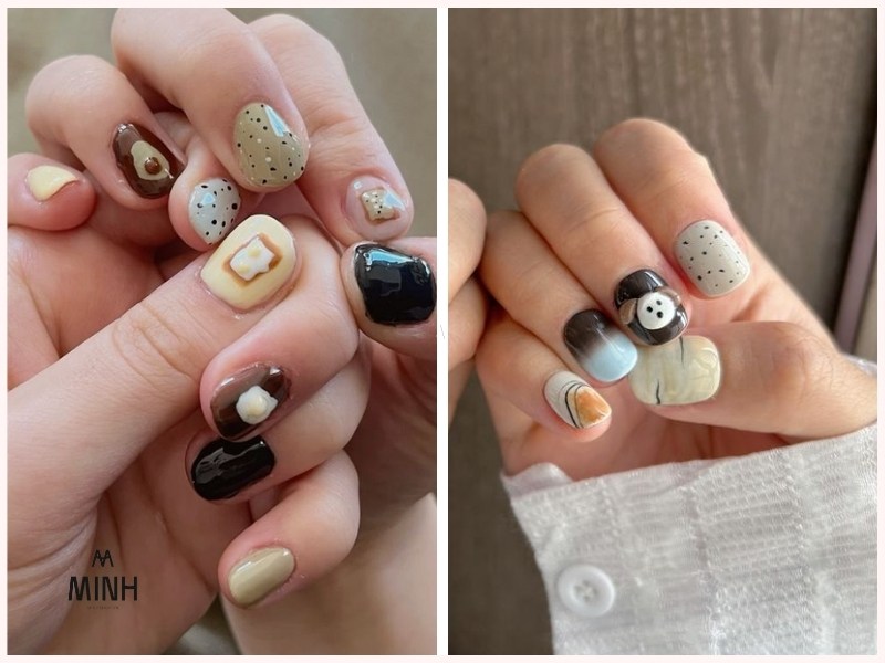 Mẫu nail móng ngắn họa tiết trứng cút