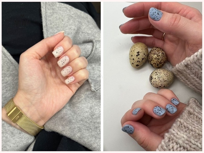 Mẫu nail móng ngắn họa tiết trứng cút