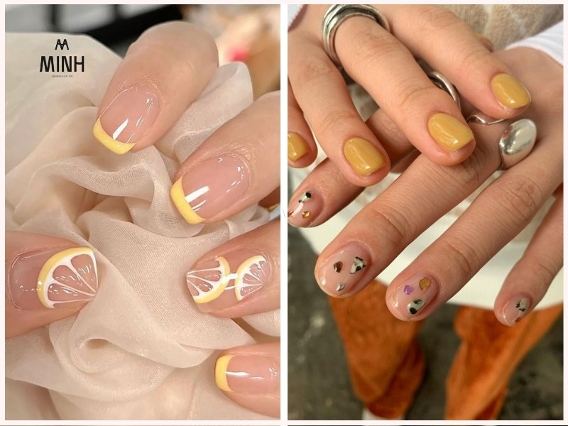 Mẫu nail đơn giản cho móng ngắn màu vàng