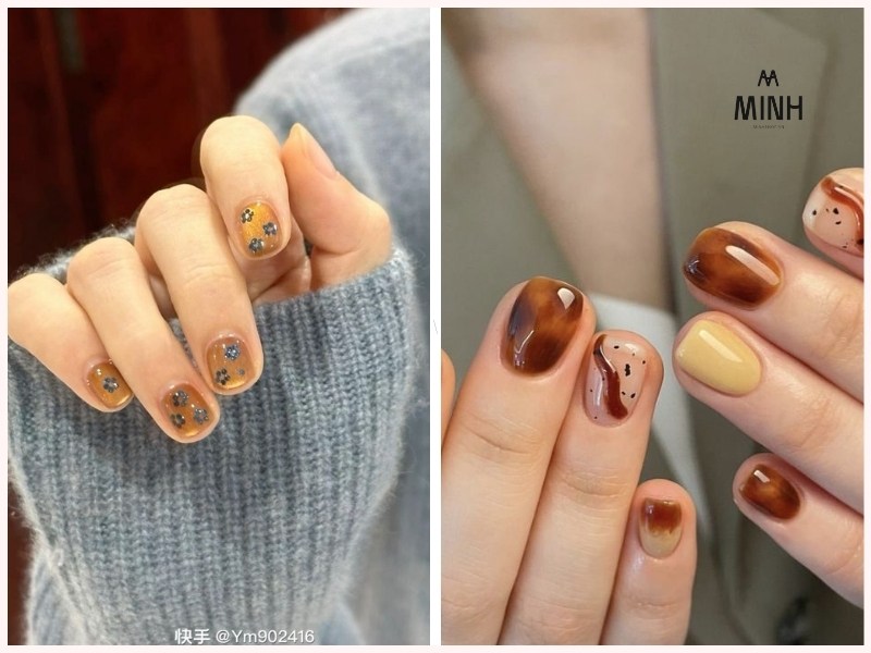 Mẫu nail đơn giản cho móng ngắn màu vàng