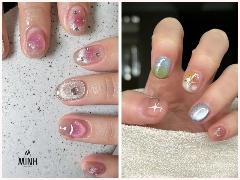 Mẫu nail đơn giản cho móng ngắn màu pastel