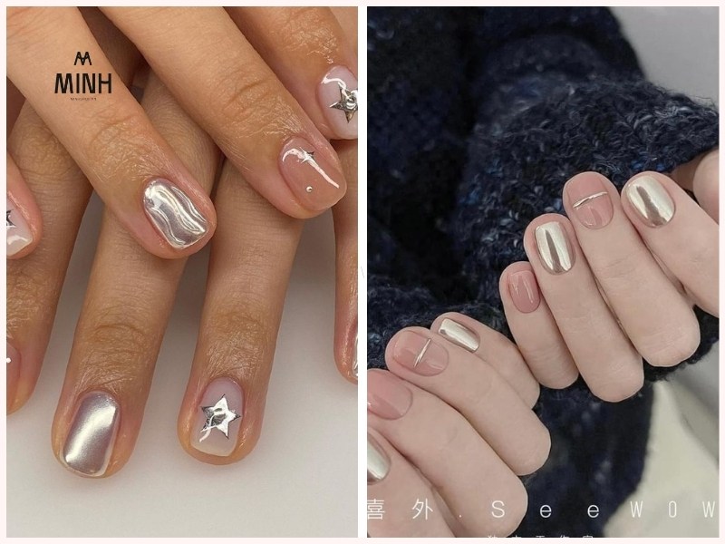 Mẫu nail móng ngắn màu bạc trendy