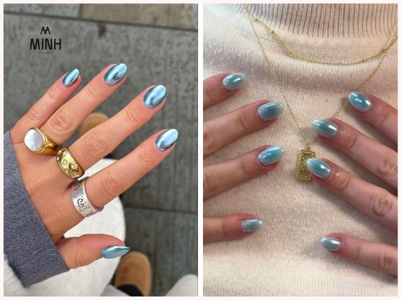 Mẫu nail móng ngắn màu xanh biển