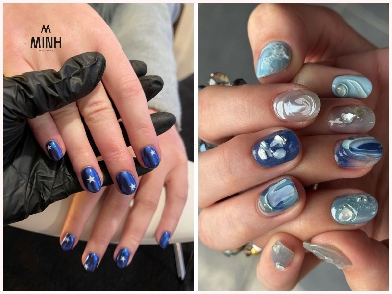 Mẫu nail móng ngắn màu xanh biển