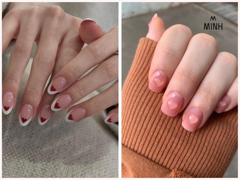 Mẫu nail móng ngắn họa tiết trái tim