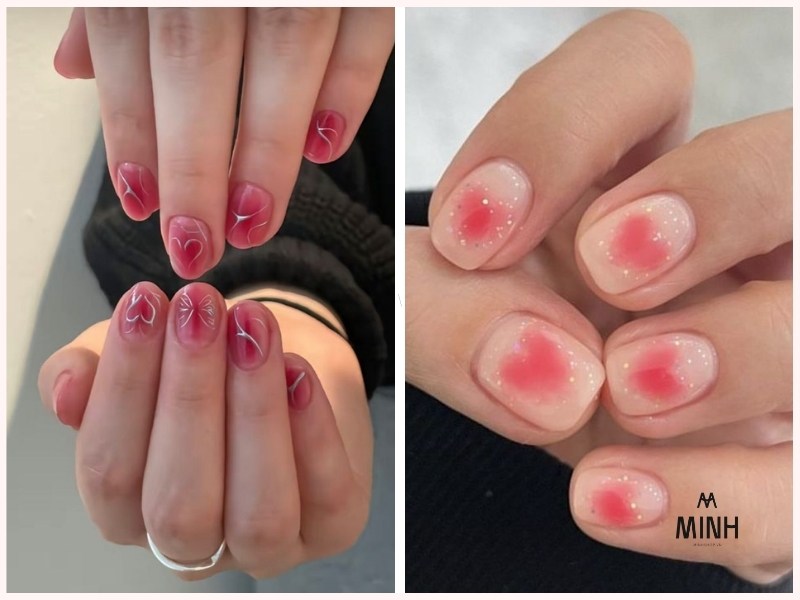 Mẫu nail móng ngắn họa tiết trái tim