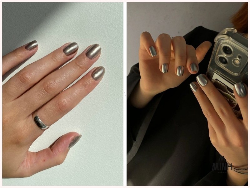 Mẫu nail móng ngắn tráng gương sành điệu