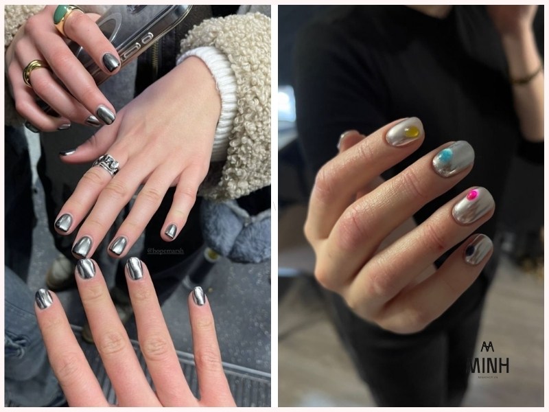 Mẫu nail móng ngắn tráng gương sành điệu