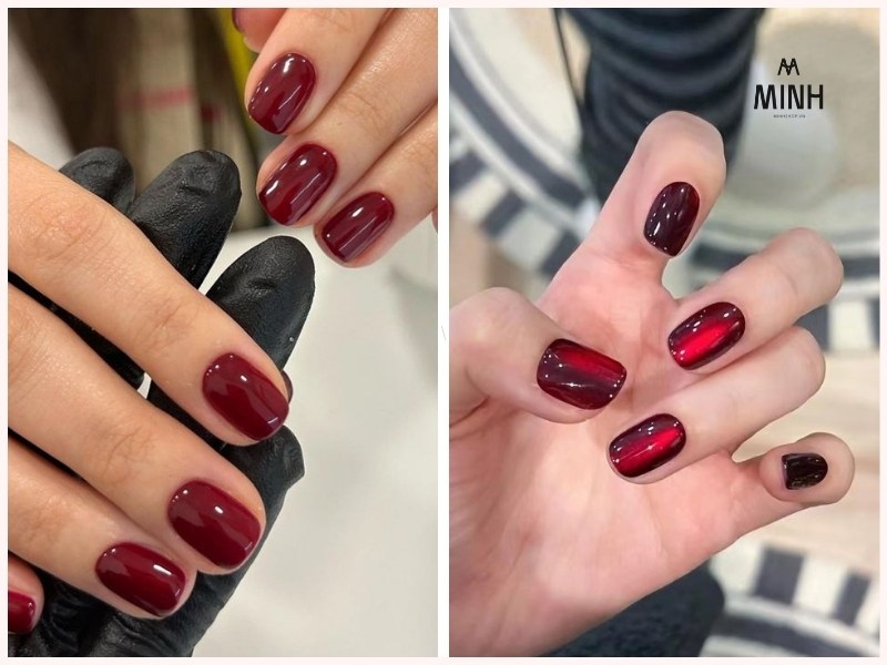 Mẫu nail móng ngắn màu đỏ quyền lực