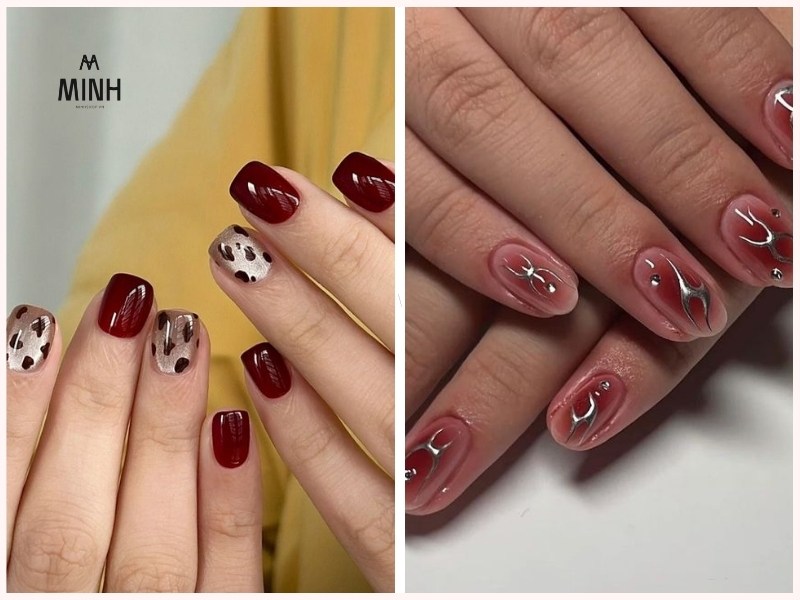 Mẫu nail móng ngắn màu đỏ quyền lực